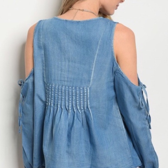 Cold Shoulder Denim Tassel Top - Picture 5 of 8